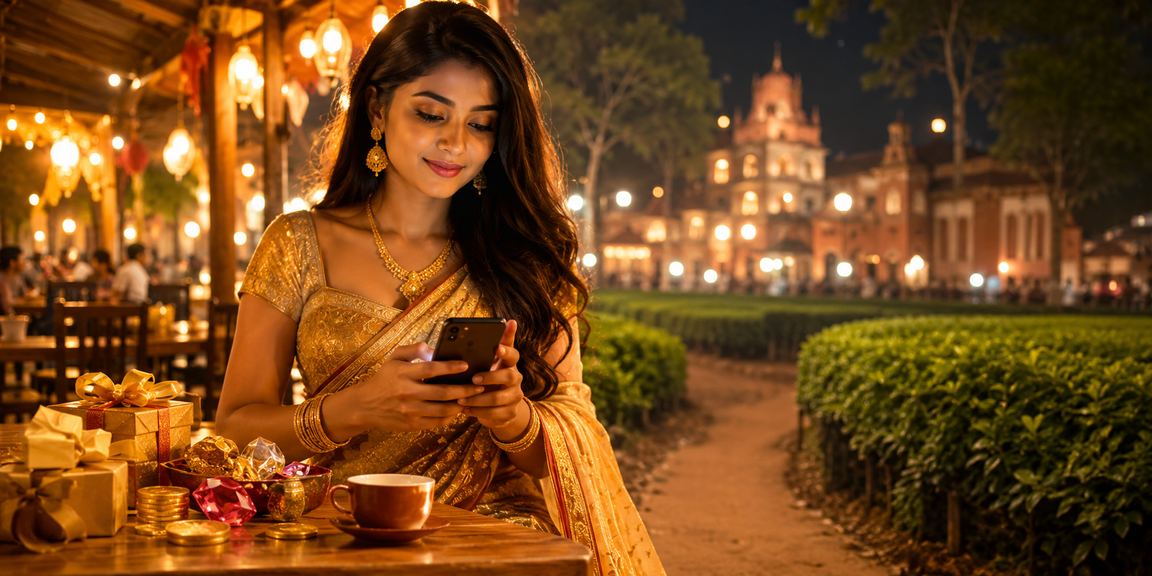 রংপুরে শাড়ি পরা একজন নারী মোবাইলে 3190 ক্যাসিনো ব্যবহার করছেন